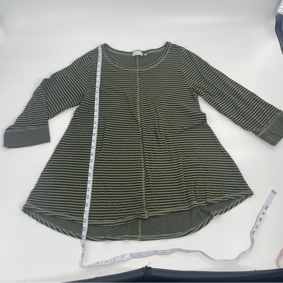 Habitat Olive Green and Black Stripe‎ Cotton V-Neck Relaxed Tunic Top Large - Picture 4 of 9